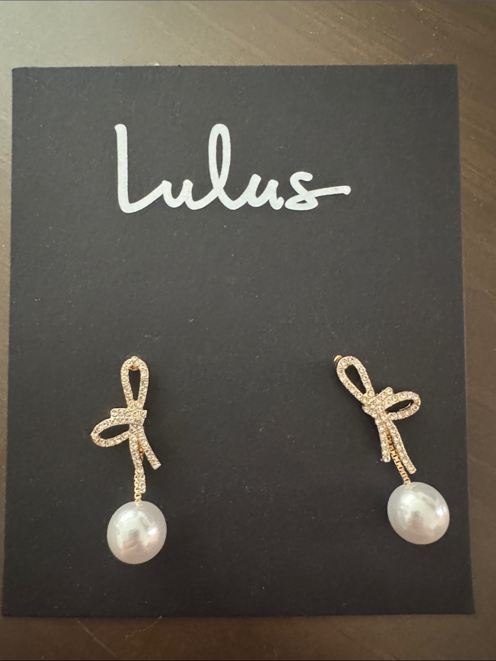 Lulu's Gold Bow Drop Earrings with Pearl Dangles